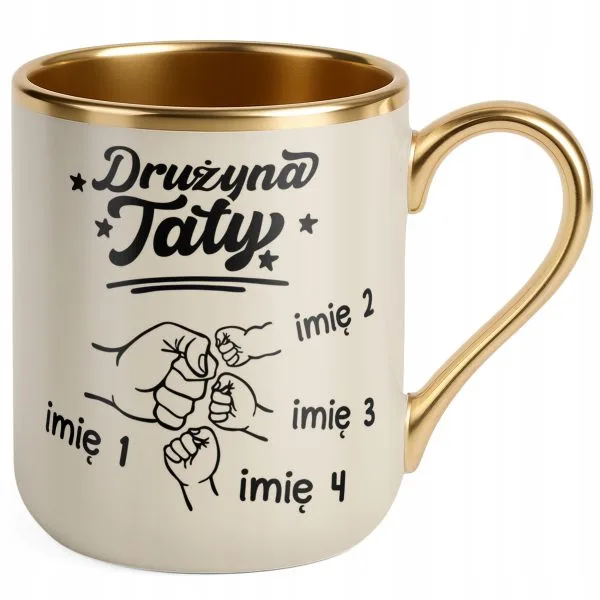 Kubek Premium Złoty Ecru Personalizowany Dzień Ojca Drużyna 3 Dzieci