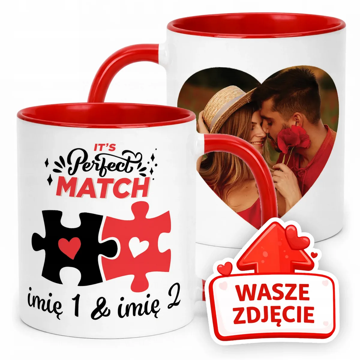Kubek Czerwony Z Własnym Zdjęciem Imionami Serce Walentynki Prezent