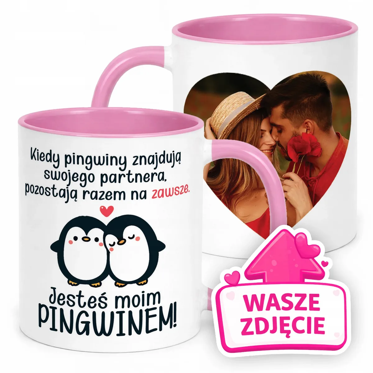 Kubek Różowy Z Własnym Zdjęciem Serce Walentynki Prezent Upominek