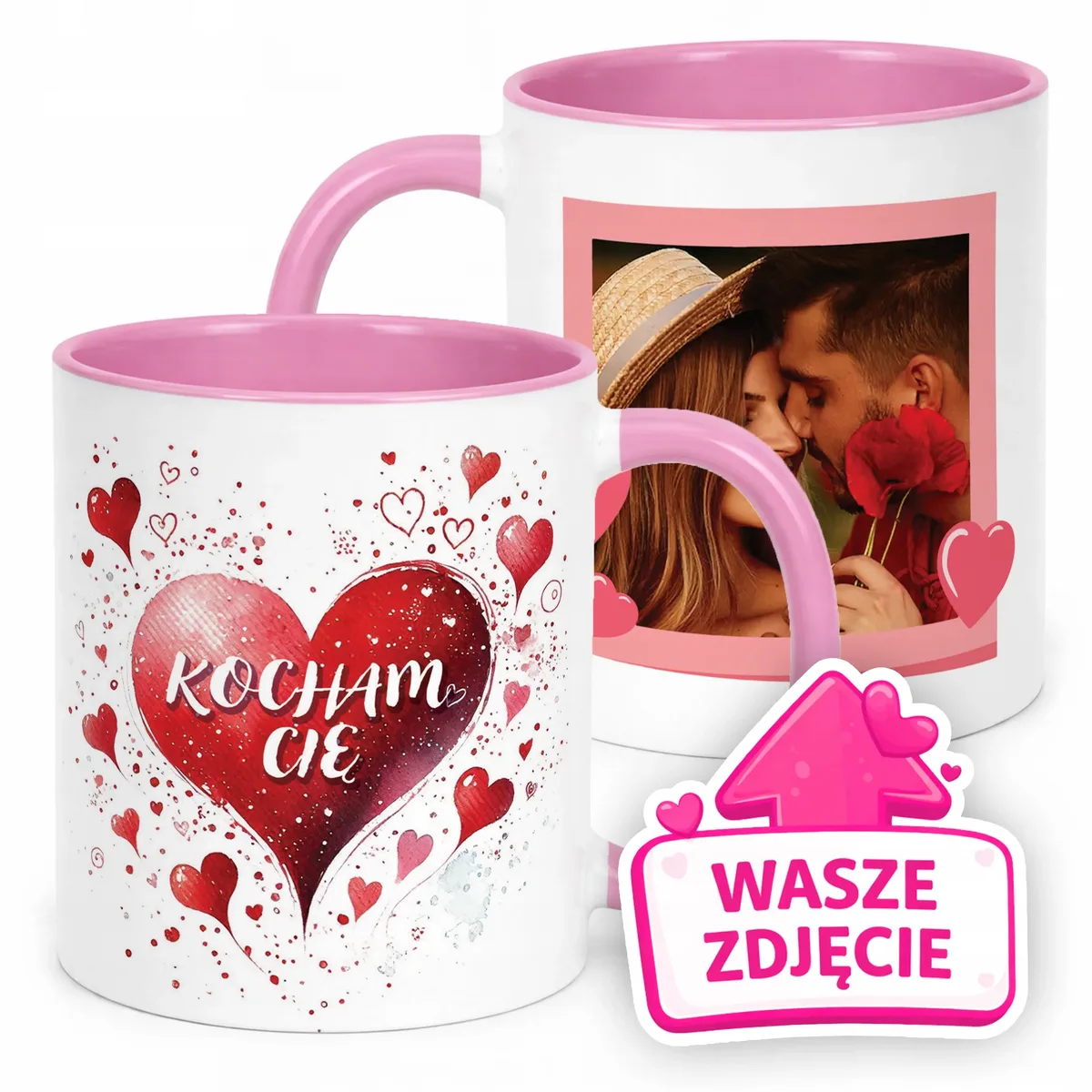Kubek Różowy Z Własnym Zdjęciem Serce Walentynki Prezent Upominek