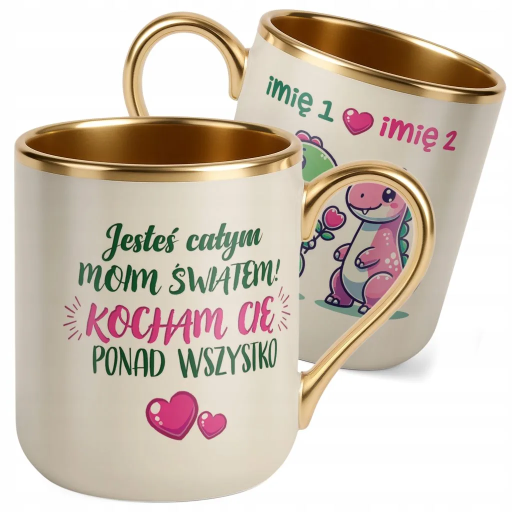 Kubek Premium Złoty Ecru Personalizowany Na Walentynki Kocham Cię