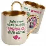 Kubek Premium Złoty Ecru Personalizowany Na Walentynki Kocham Cię