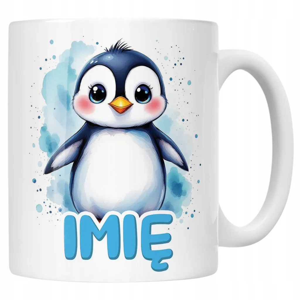 Kubek ceramiczny personalizowany Pingwin Zwierzak Słodki Dla Dzieci