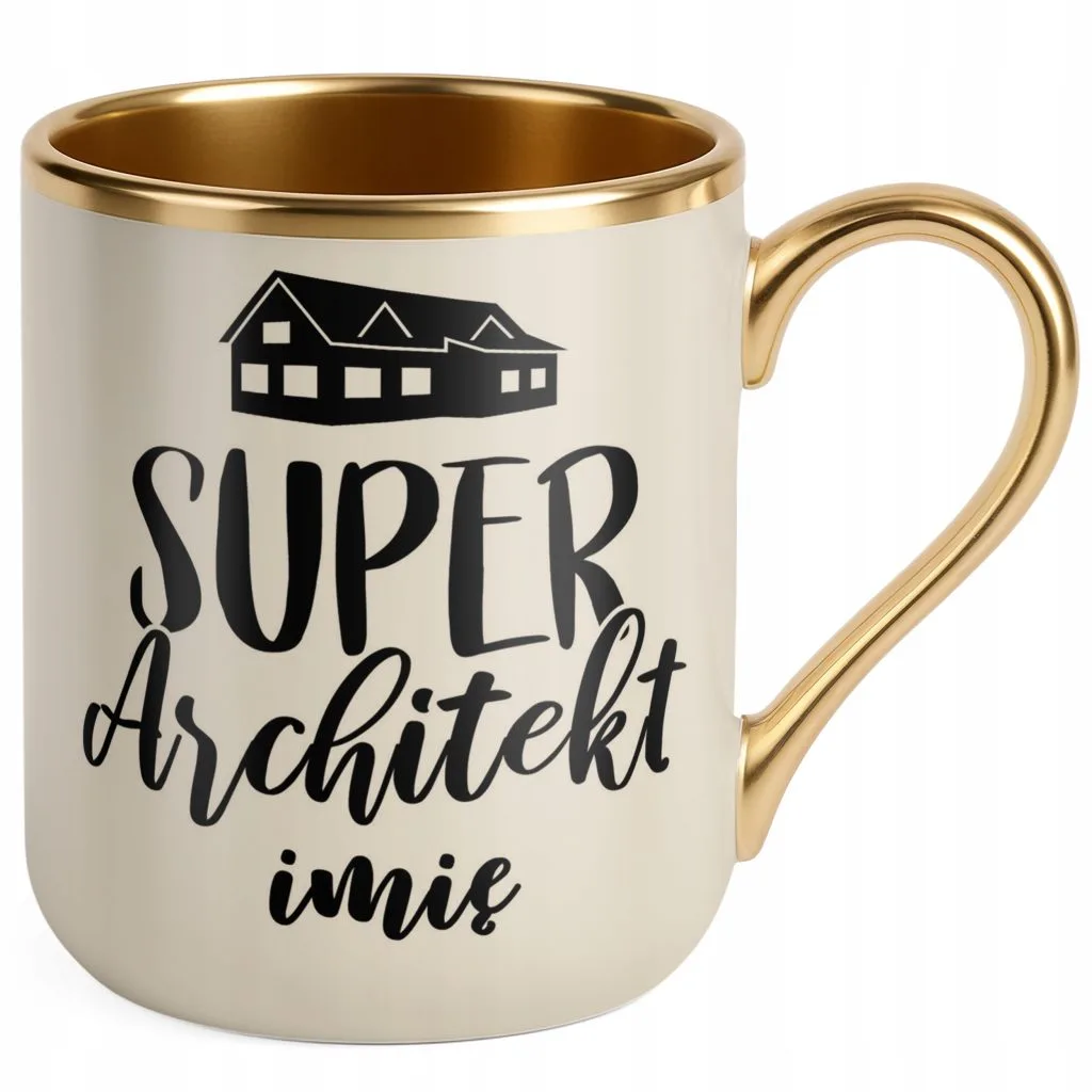 Kubek Premium Złoty Ecru Personalizowany Super Architekt