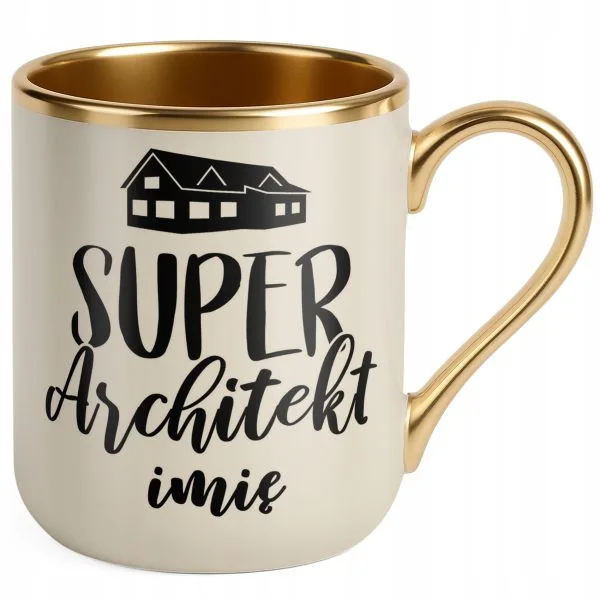 Kubek Premium Złoty Ecru Personalizowany Super Architekt