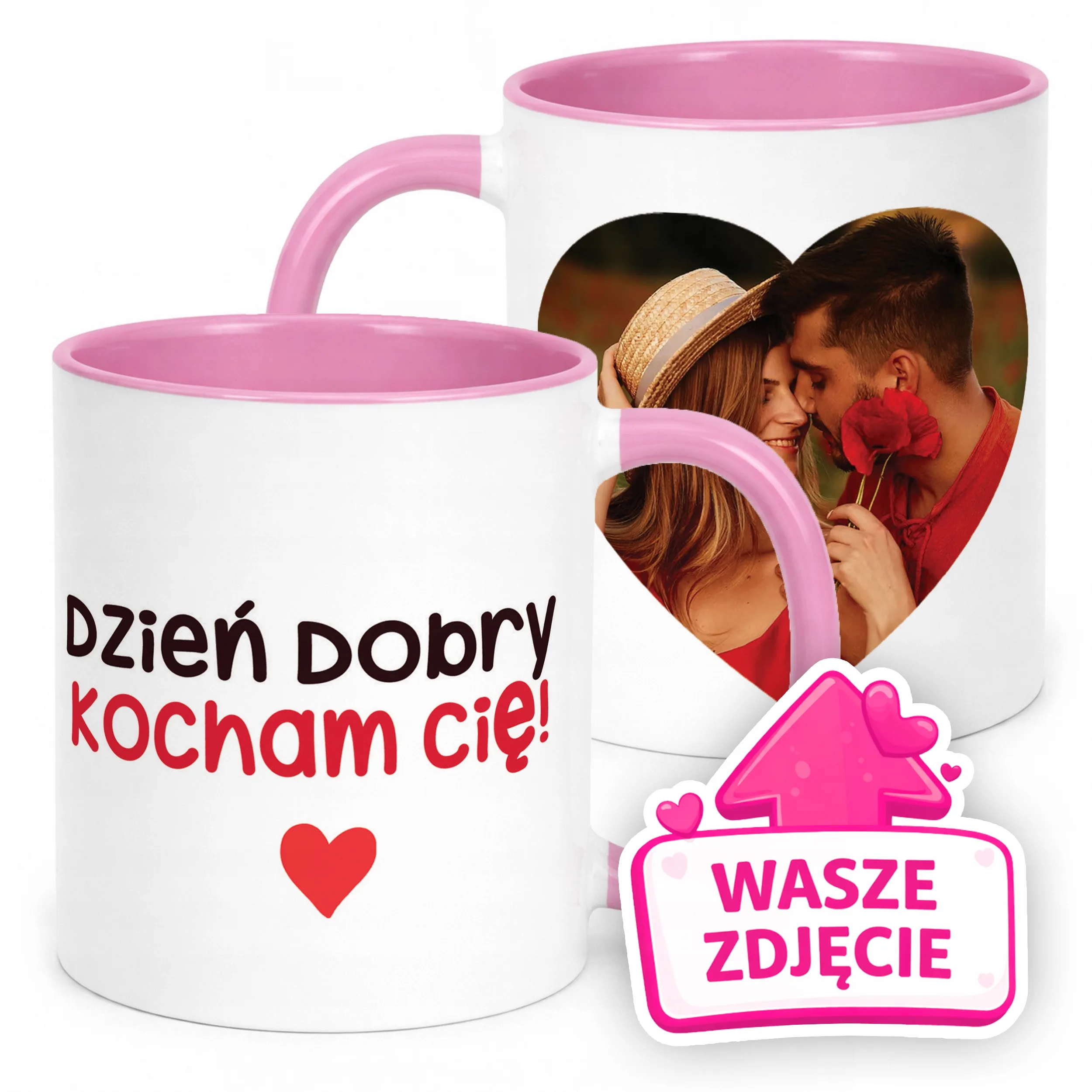 Kubek Różowy Z Własnym Zdjęciem Serce Walentynki Prezent Upominek