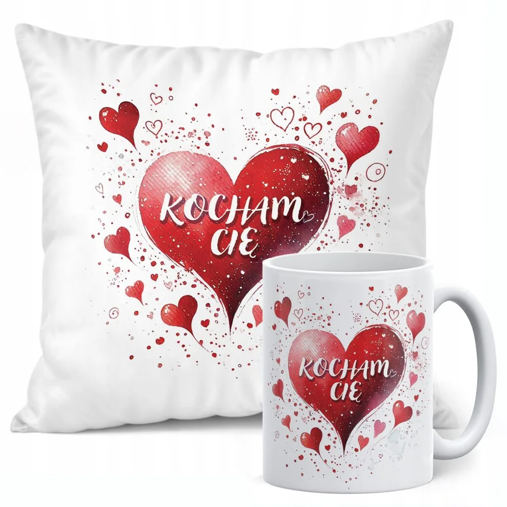 Zestaw Kubek + Poduszka 38×38 cm Walentynki Kocham Cię Prezent Upominek