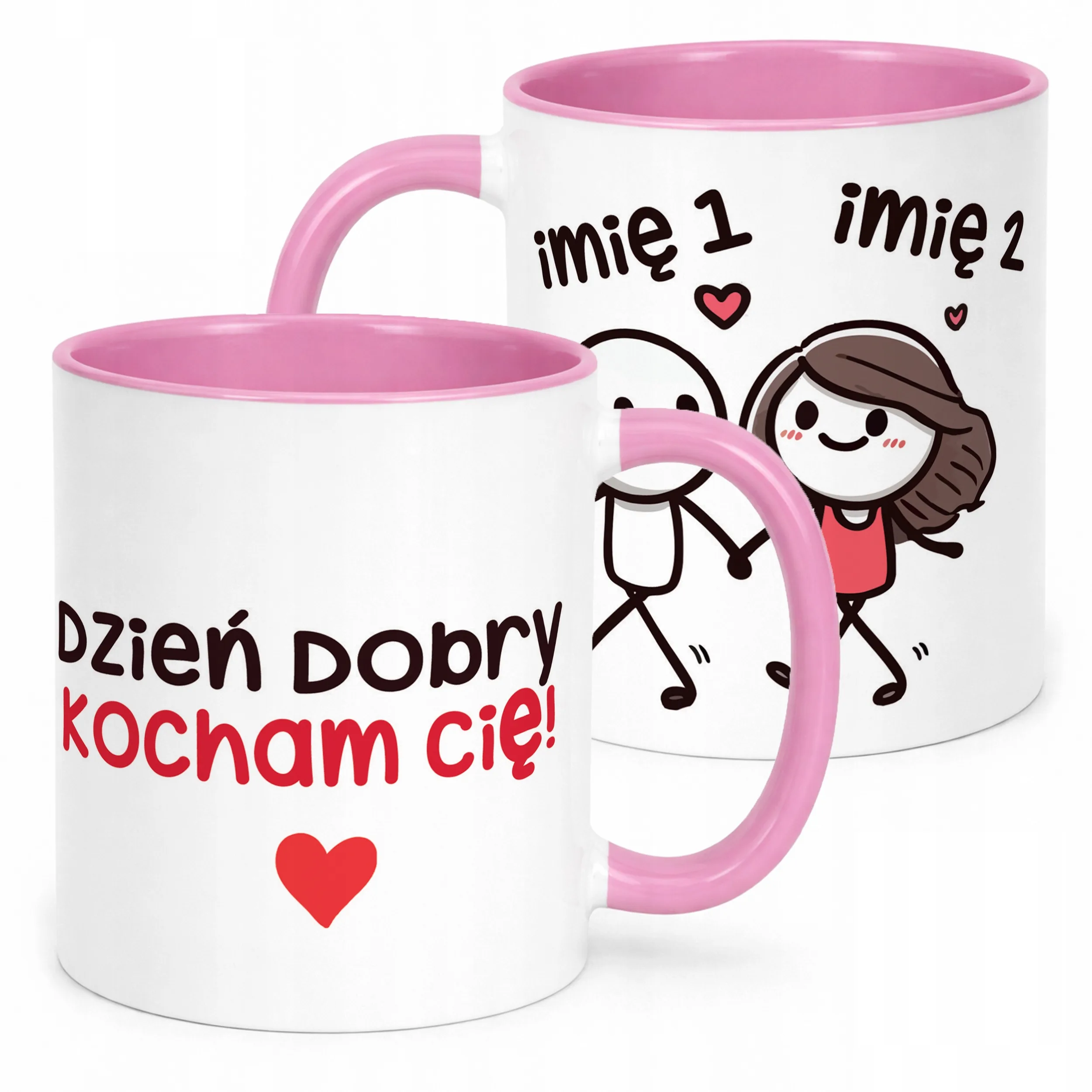Kubek Różowy Personalizowany Serce Walentynki Prezent Upominek