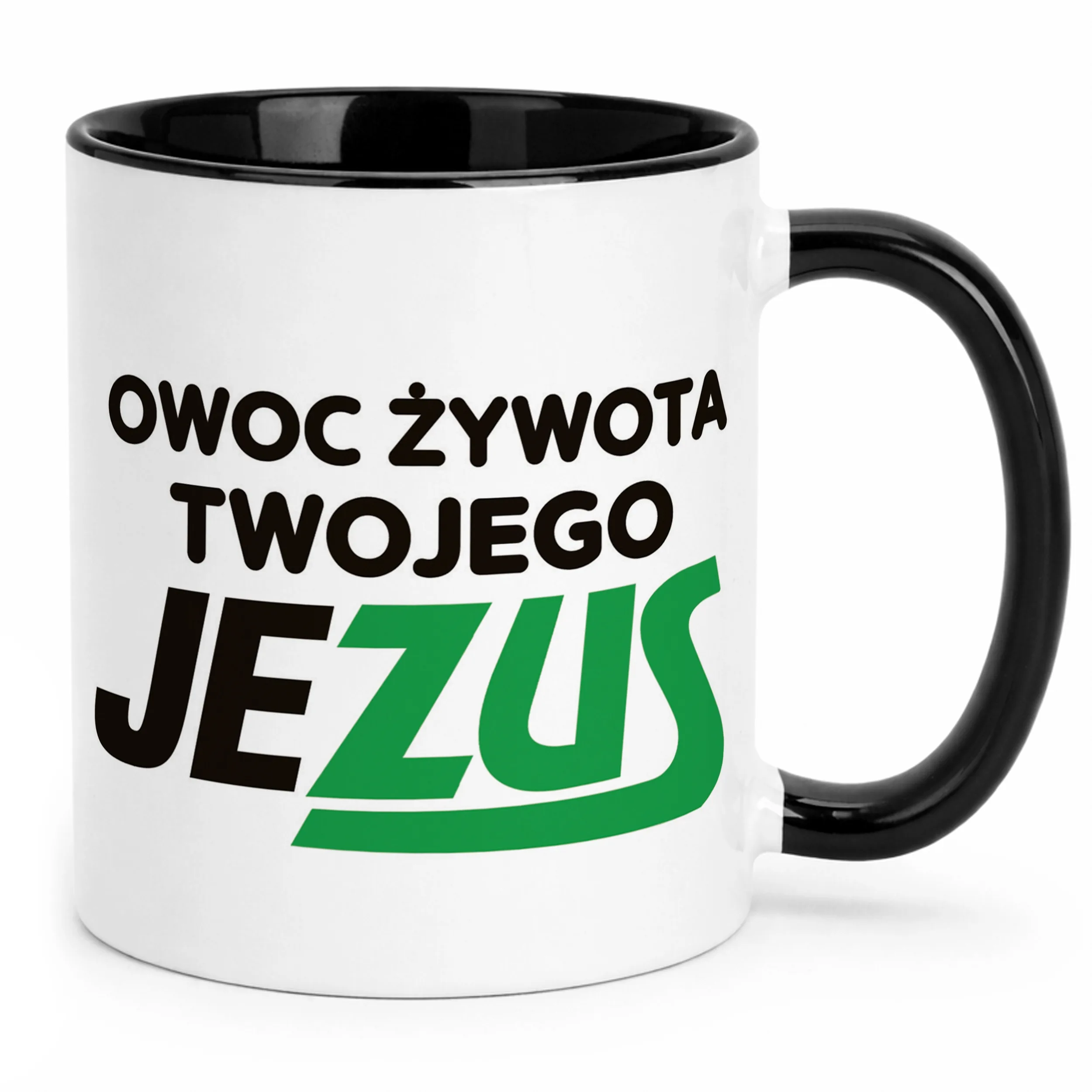 Kubek Czarny Owoc Żywota Twojego Jezus Śmieszny Zabawny Prezent