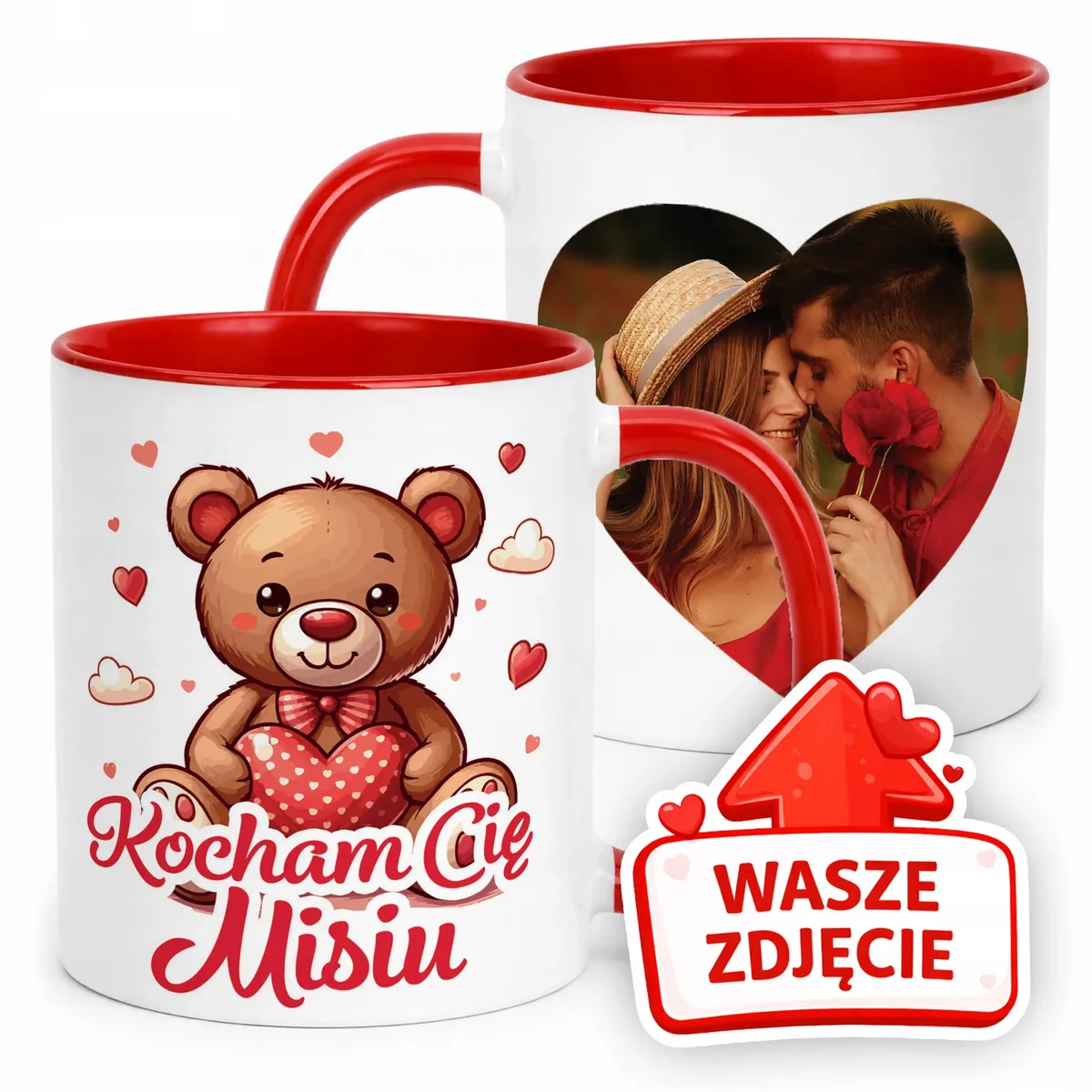 Kubek Czerwony Z Własnym Zdjęciem Serce Walentynki Prezent Upominek