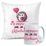Zestaw Kubek + Poduszka 38×38 cm Walentynki Jeżu Jak Ja Cię Kocham Prezent