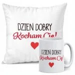 Zestaw Kubek + Poduszka 38×38 cm Walentynki Dzień Dobry Kocham Cię