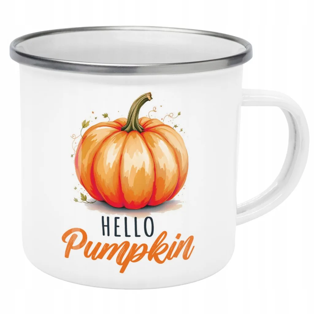 Emaliowany Kubek Garnuszek Jesienny Jesień Hello Pumpkin Dynia Prezent