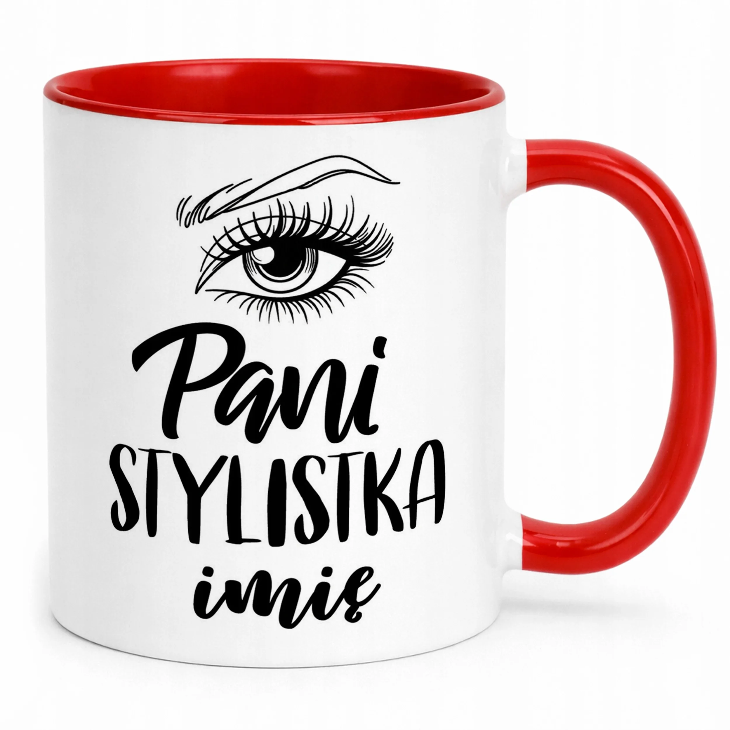 Kubek Czerwony Personalizowany Pani Stylistka Rzęs Brwi Prezent
