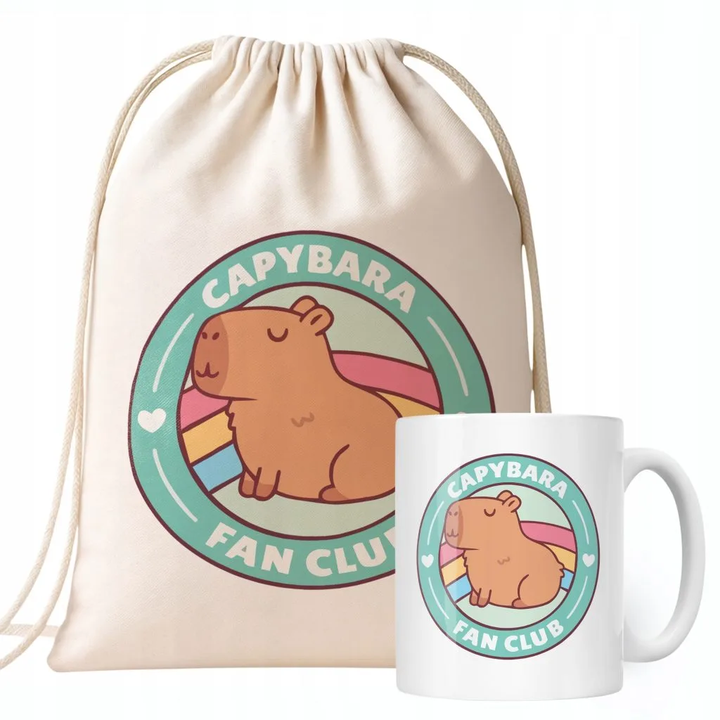 Zestaw Kubek + Plecak Kapibara Capybara Zwierzak Słodki Dla Dzieci Prezent