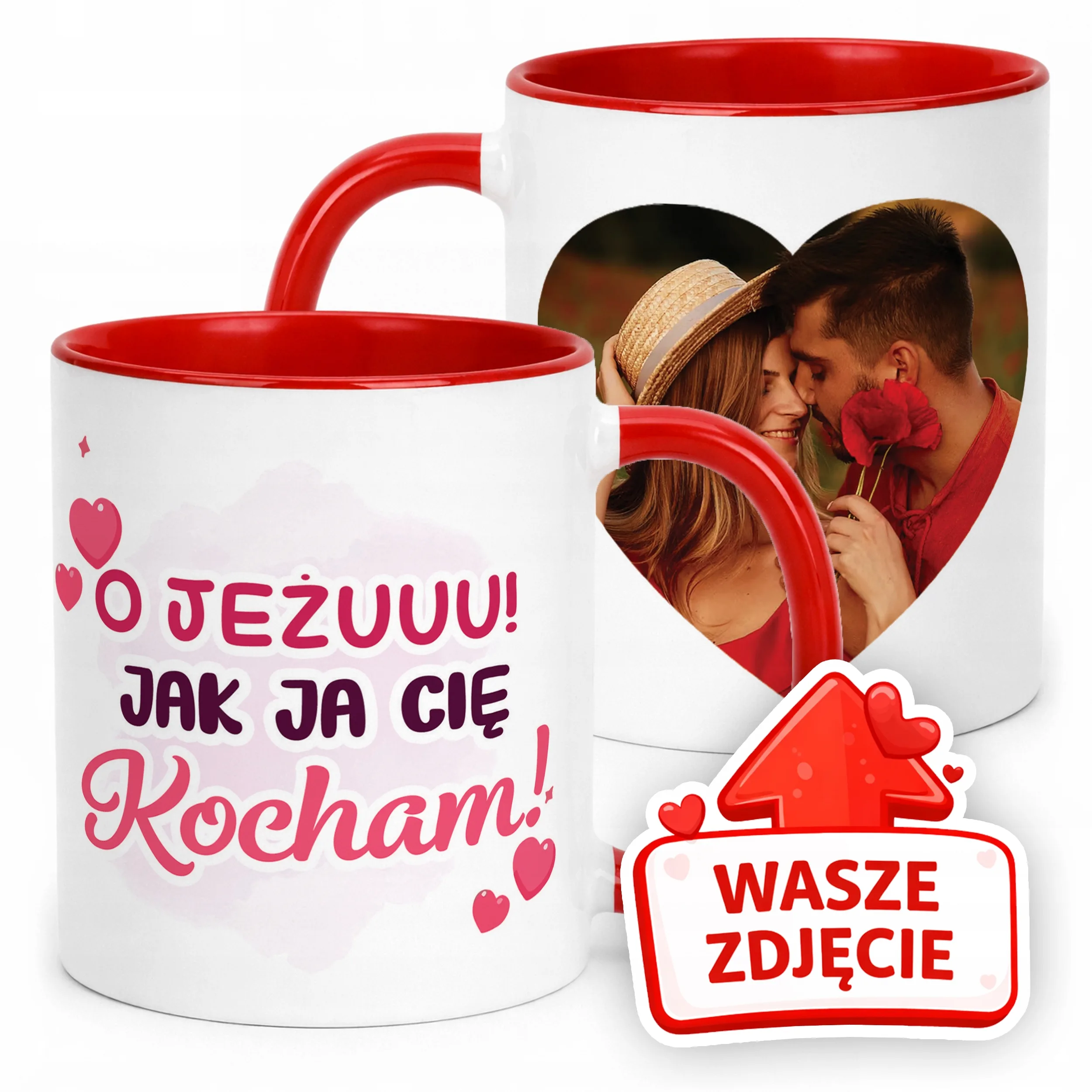 Kubek Czerwony Z Własnym Zdjęciem Serce Walentynki Prezent Upominek