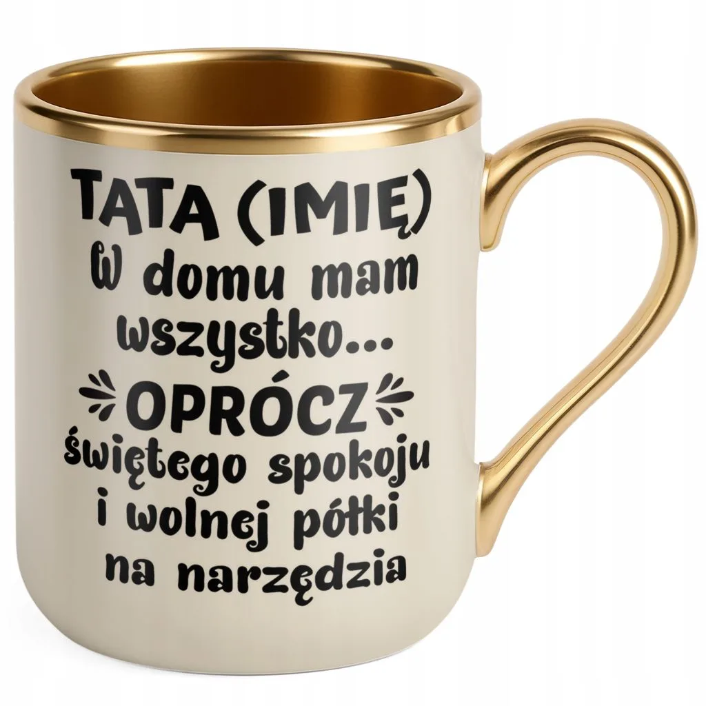 Kubek Premium Złoty Ecru Personalizowany Dzień Ojca Prezent
