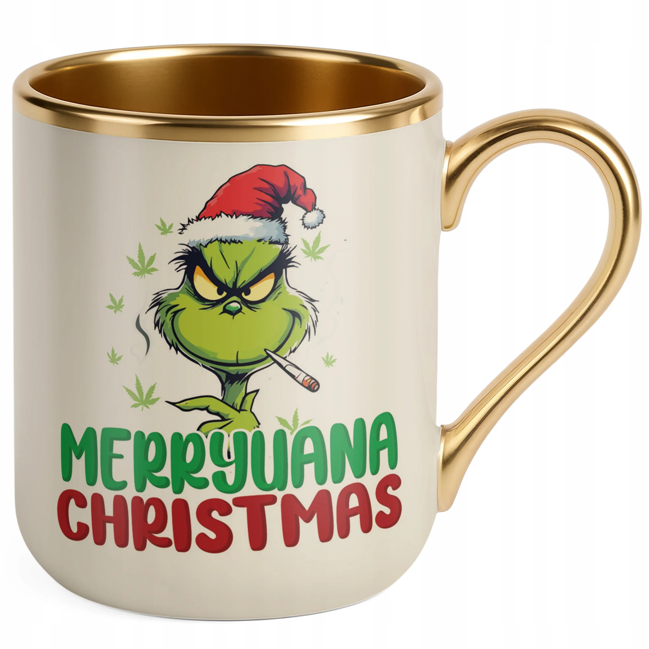 Kubek Premium Złoty Ecru Merryuana Christmas Boże Narodzenie Zabawny