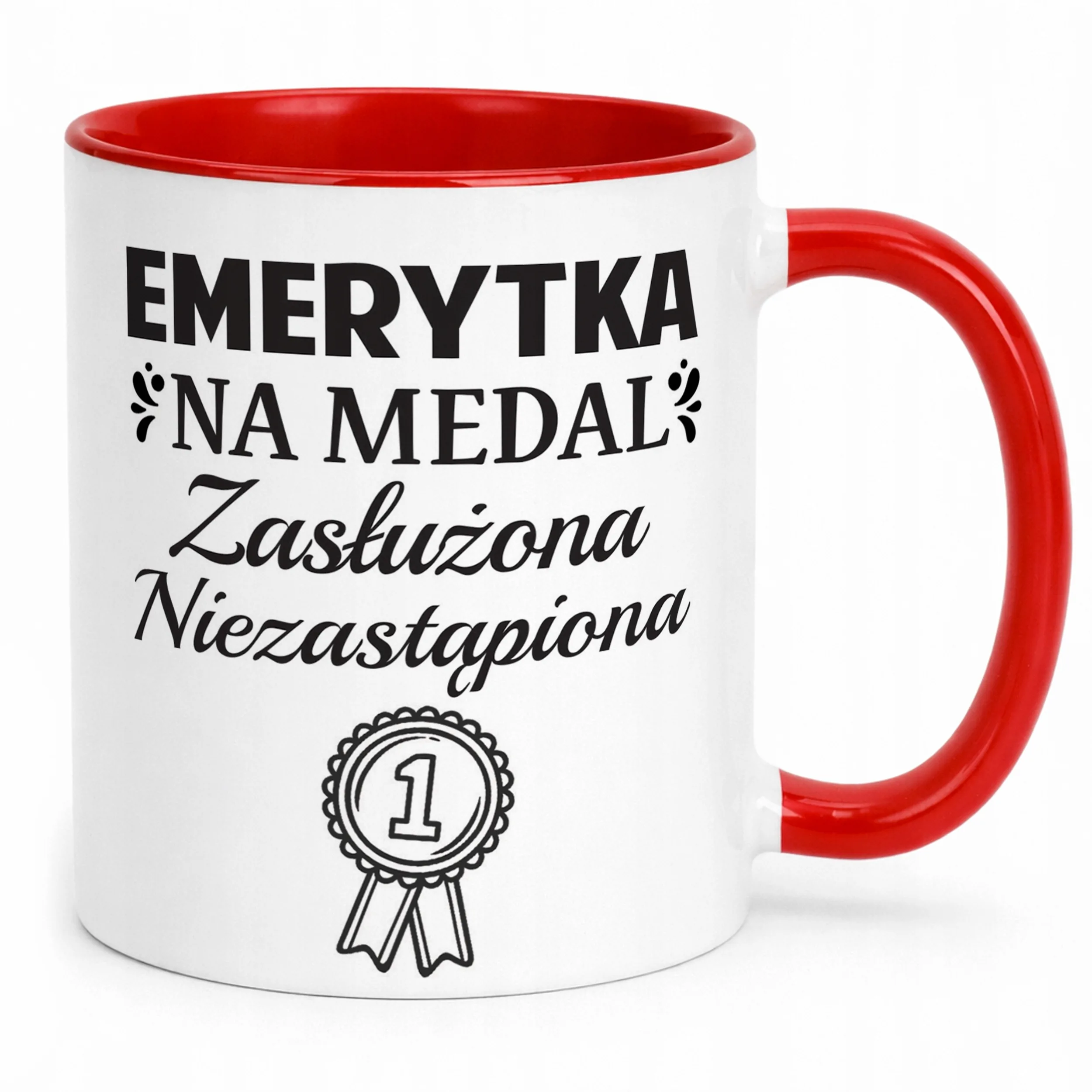 Kubek Czerwony z okazji Emerytury Dla Emerytki Prezent Upominek