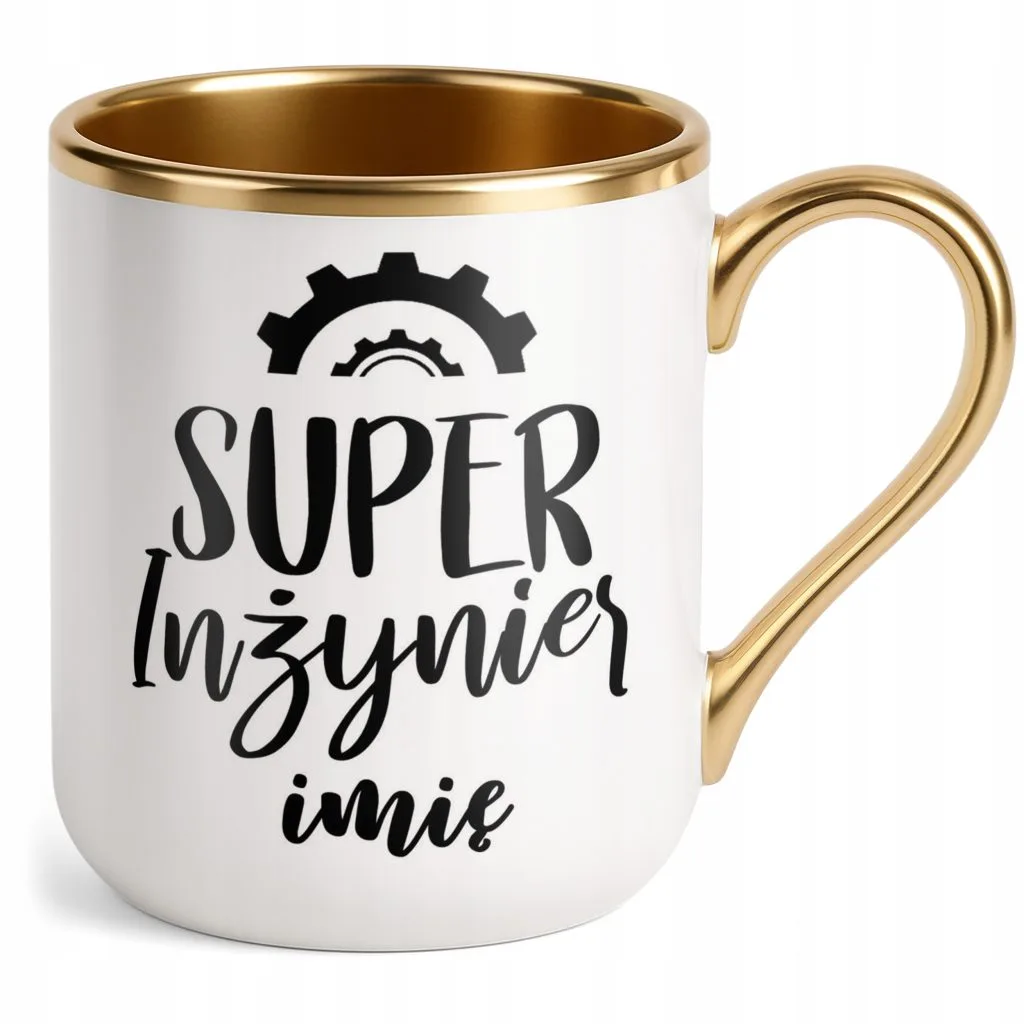 Kubek Premium Złoty Personalizowany Super Inżynier Prezent Upominek