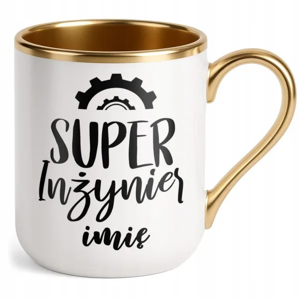 Kubek Premium Złoty Personalizowany Super Inżynier Prezent Upominek