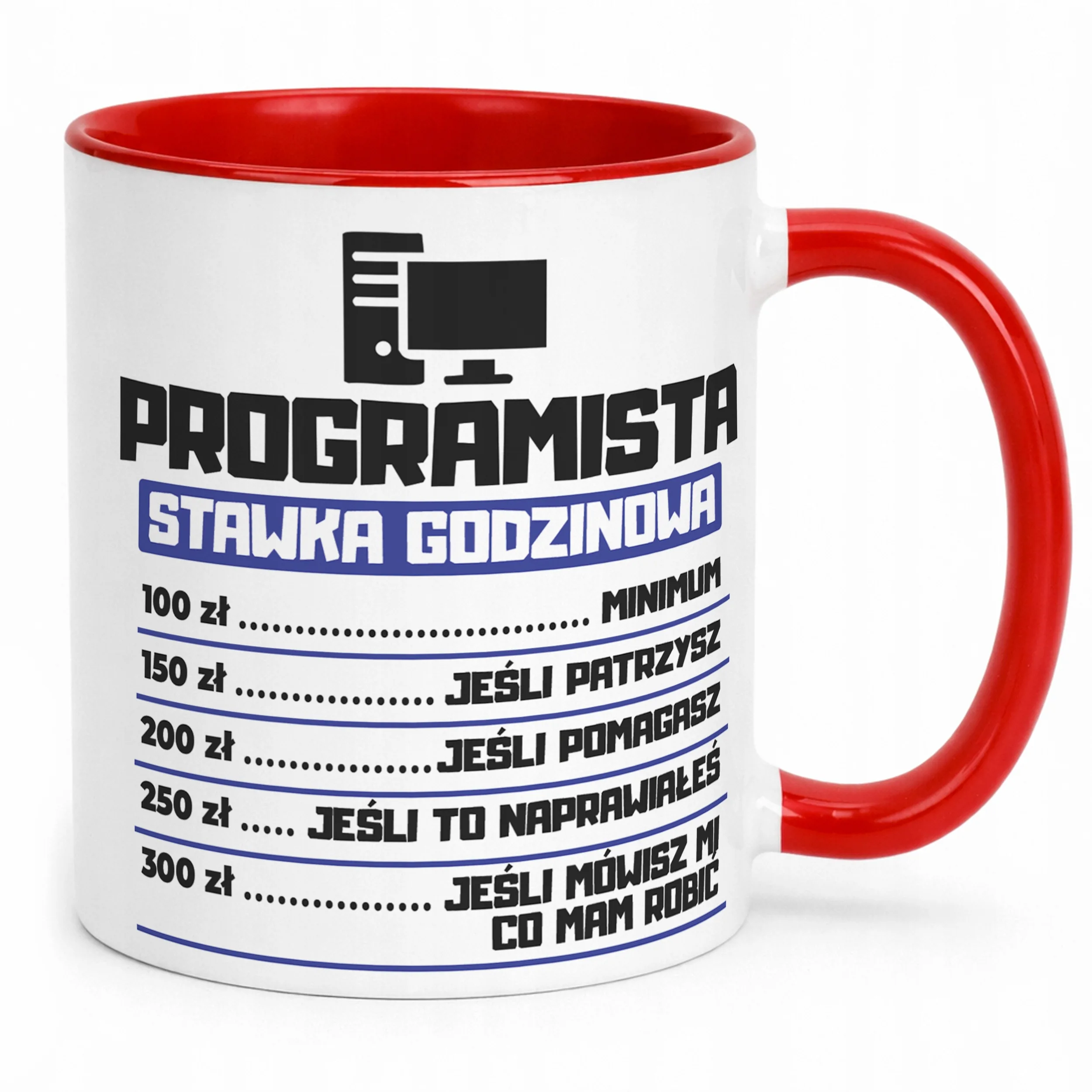 Kubek Czerwony Programista Stawka Godzinowa Zabawny Prezent Upominek