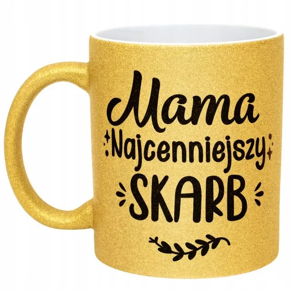 Złoty kubek brokatowy Dzień Matki Dla Mamy Mama Najcenniejszy Skarb