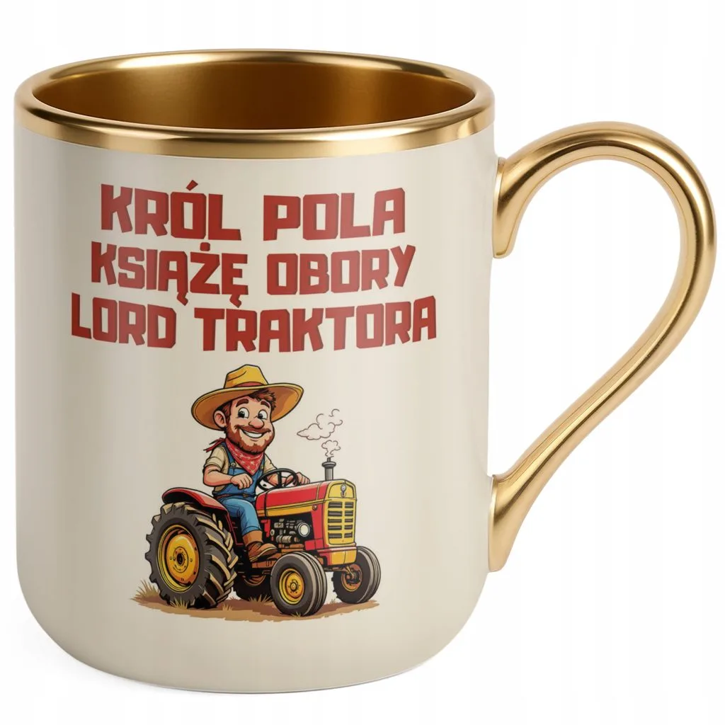 Kubek Premium Złoty Ecru Rolnik Dla Rolnika Traktor Zabawny Prezent