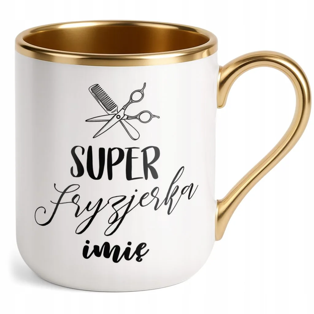 Kubek Premium Złoty Personalizowany Super Fryzjerka Dla Fryzjerki Prezent
