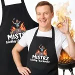 Bawełniany Czarny Fartuch Kuchenny Mistrz Kiełby i Karkówki Z Nadrukiem