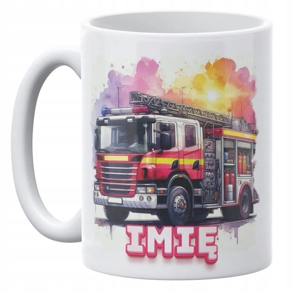 Kubek ceramiczny 330 ml Personalizowany Dla Strażaka Wóz Strażacki