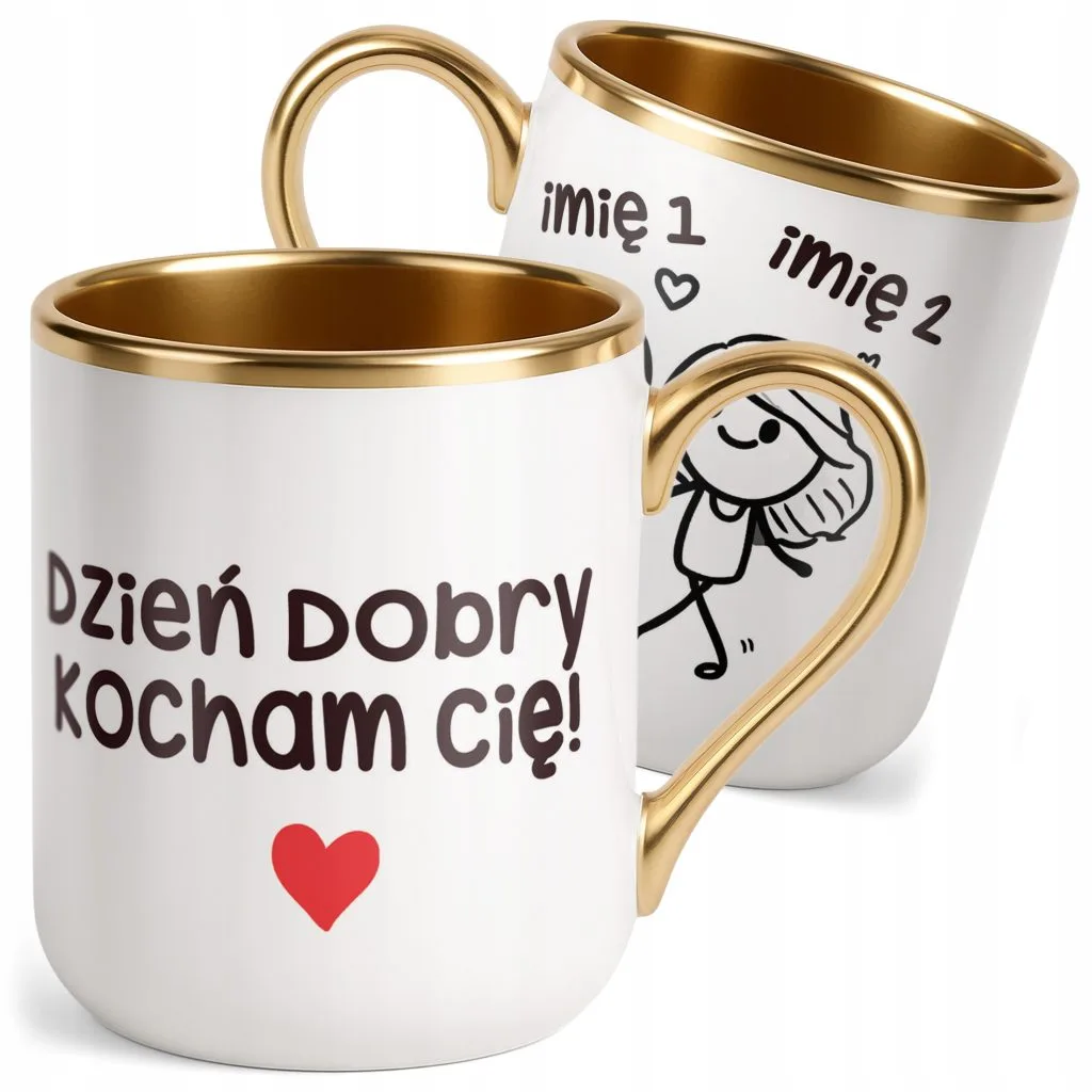 Kubek Premium Złoty Personalizowany Na Walentynki Kocham Cię Prezent