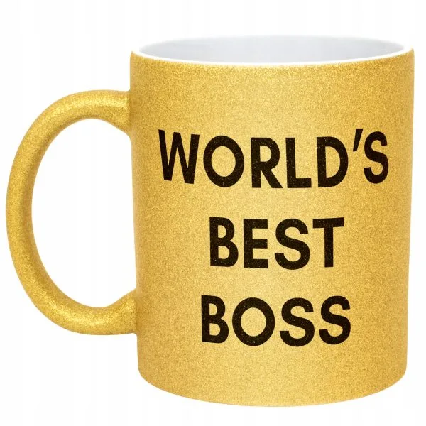Złoty kubek brokatowy World's Best Boss Dla Szefa Szefowej Prezent