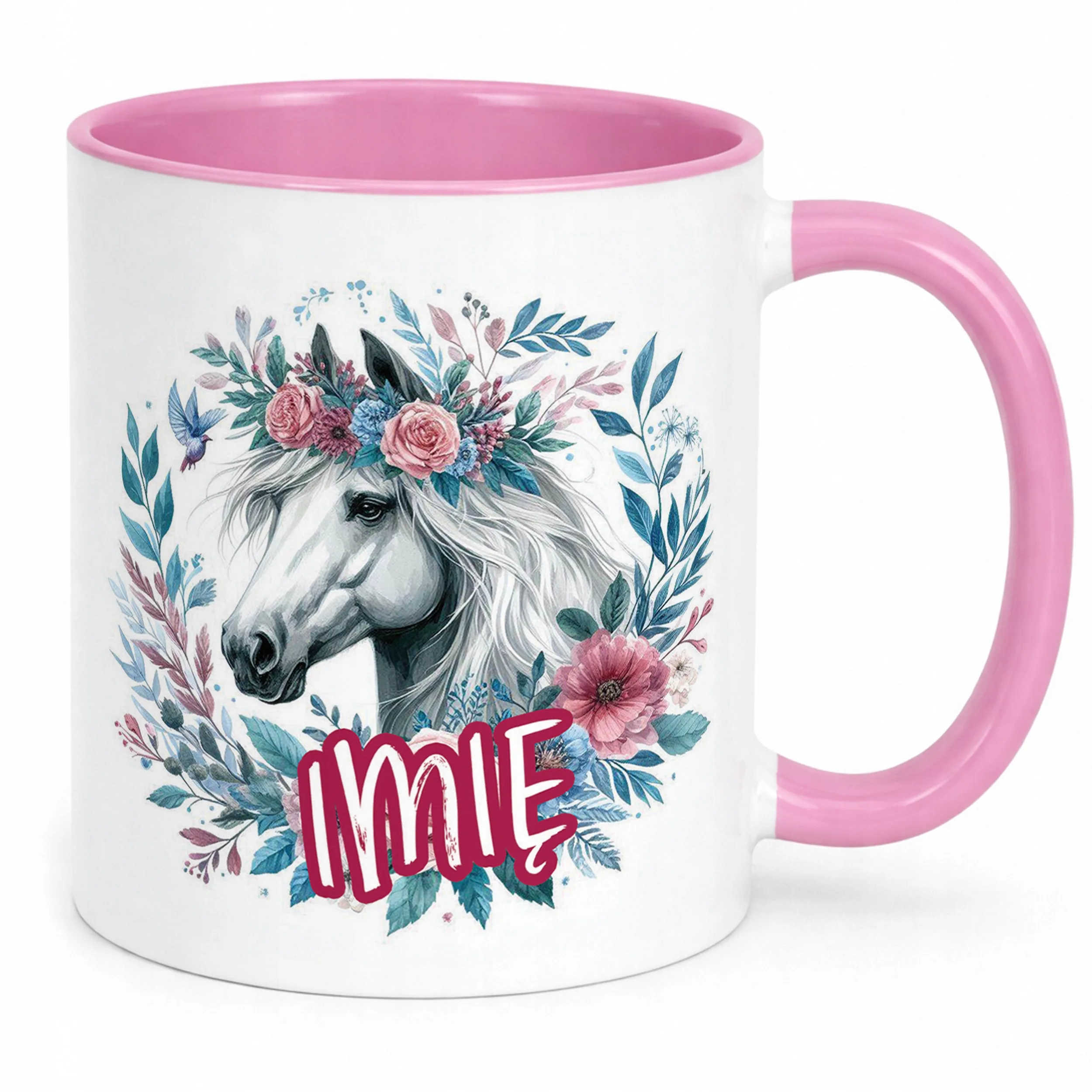 Kubek Różowy Personalizowany Z Koniem Koń Słodki Dla Dzieci Prezent