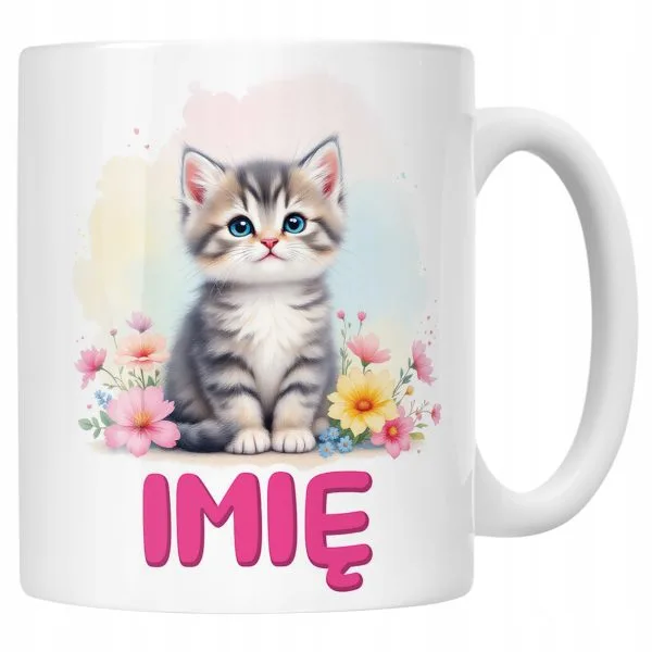 Kubek ceramiczny personalizowany Kot Kotek Zwierzak Słodki Dla Dzieci