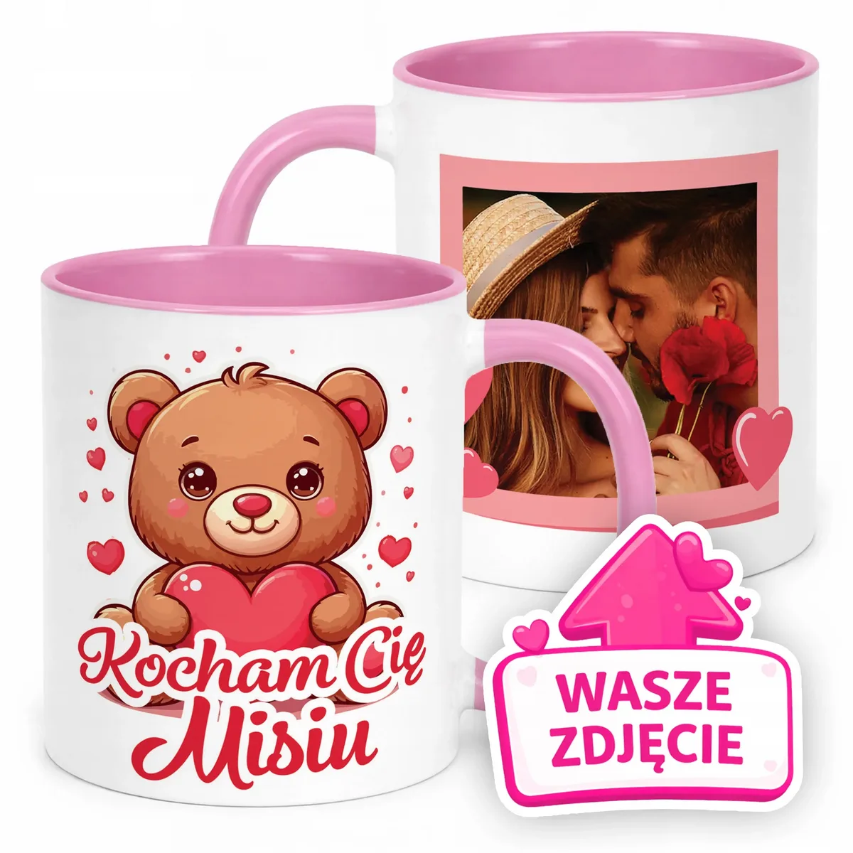 Kubek Różowy Z Własnym Zdjęciem Serce Walentynki Prezent Upominek