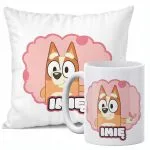 Zestaw Personalizowany Kubek + Poduszka 38×38 cm Dla Fanów Bajki Bluey