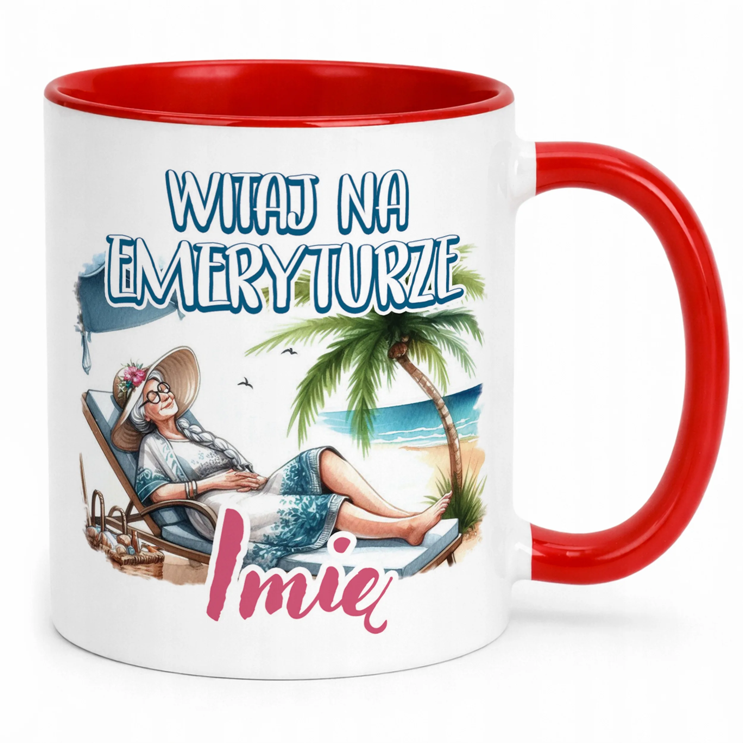 Kubek Czerwony Personalizowany Z okazji Emerytury Dla Emerytki Prezent