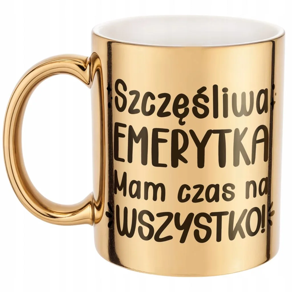 Złoty Kubek ceramiczny z okazji Emerytury Dla Emerytki Prezent Upominek