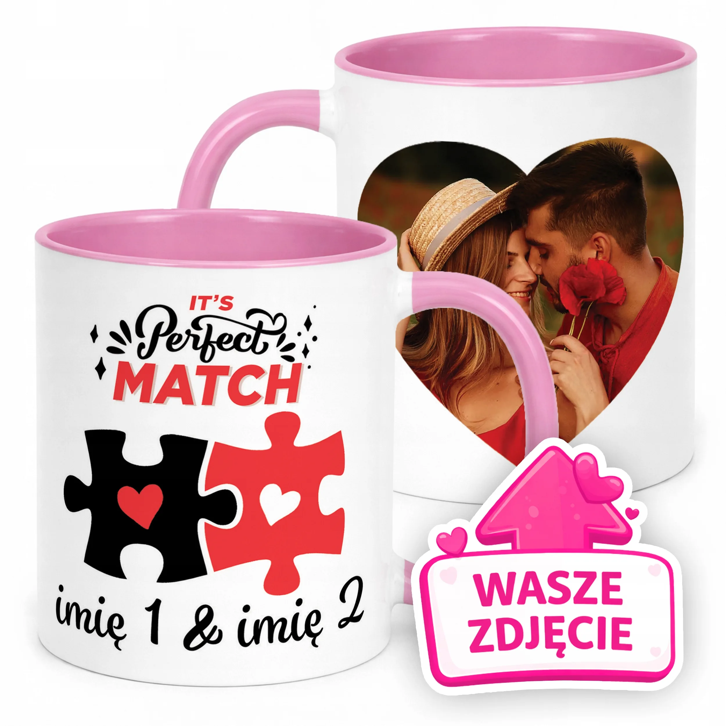 Kubek Różowy Z Własnym Zdjęciem Imionami Serce Walentynki Prezent