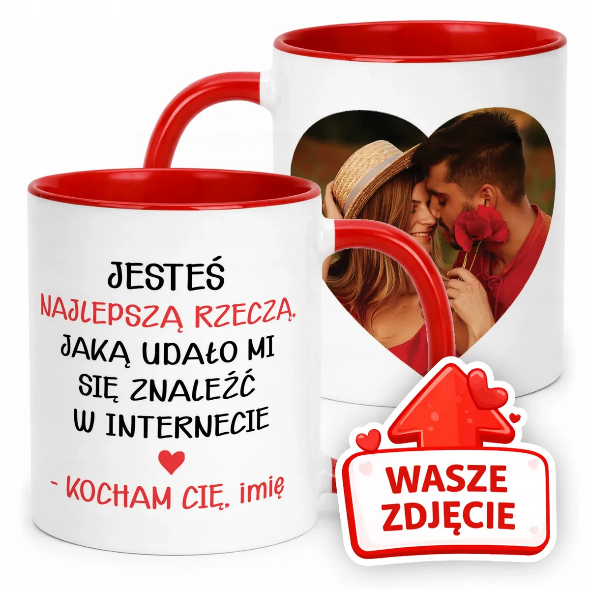 Kubek Czerwony Z Własnym Zdjęciem Imionami Serce Walentynki Prezent