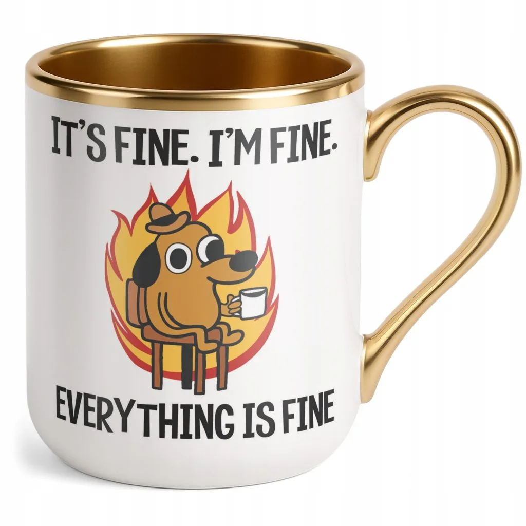 Kubek Premium Złoty Everything Is Fine Pies Mem Zabawny Prezent