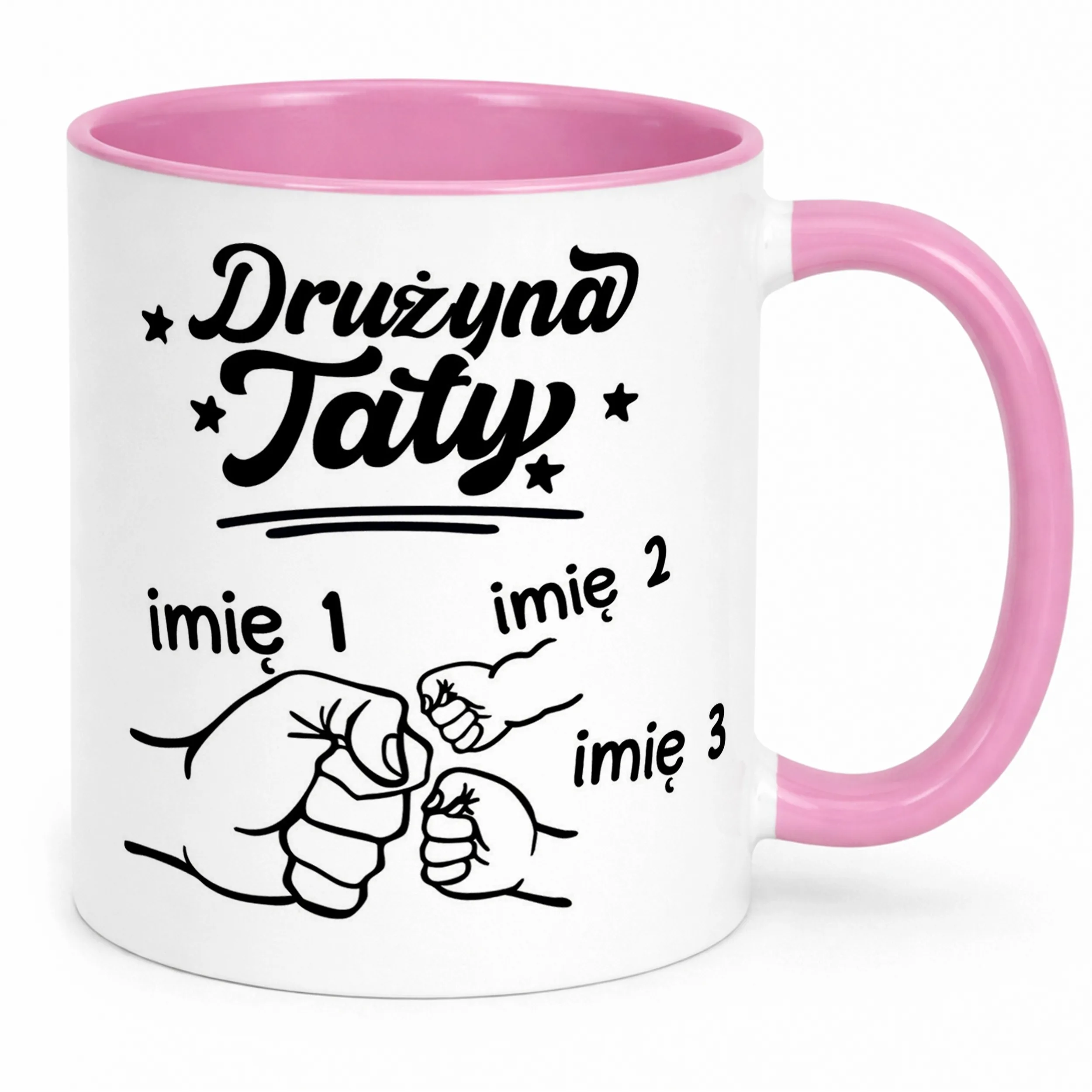 Kubek Różowy Personalizowany Dzień Ojca Najlepsza Drużyna 2 Dzieci