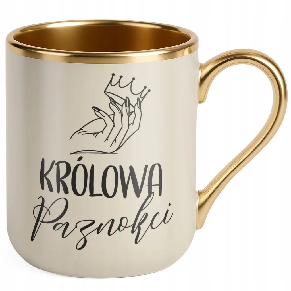 Kubek Premium Złoty Ecru Królowa Paznokci Dla Stylistki Paznokci Prezent