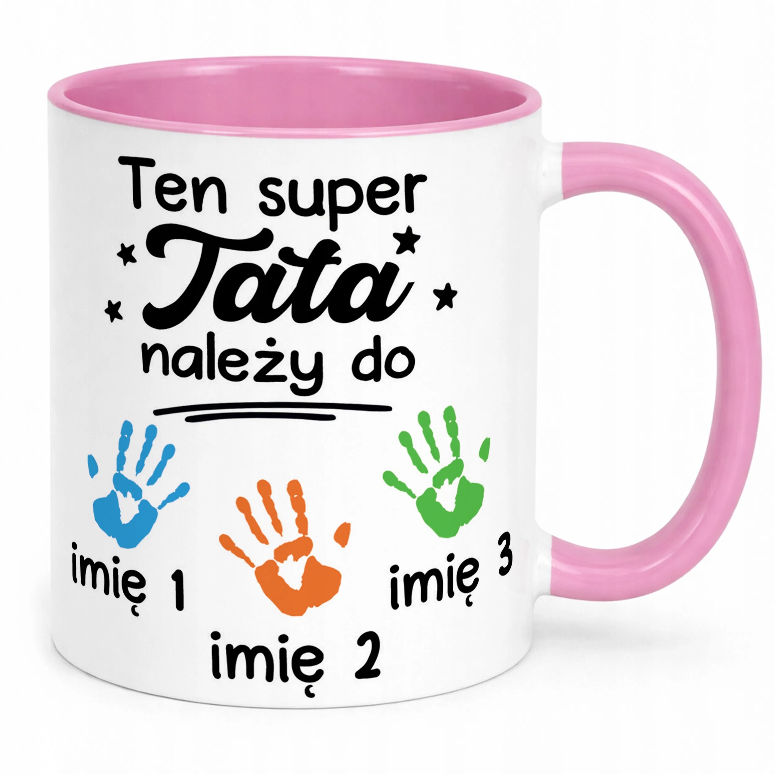 Kubek Różowy Personalizowany Dzień Ojca Tata Należy Do 3 Dzieci