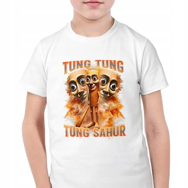 Koszulka biała dziecięca Tung Tung Sahur viral tiktok brainrot mem
