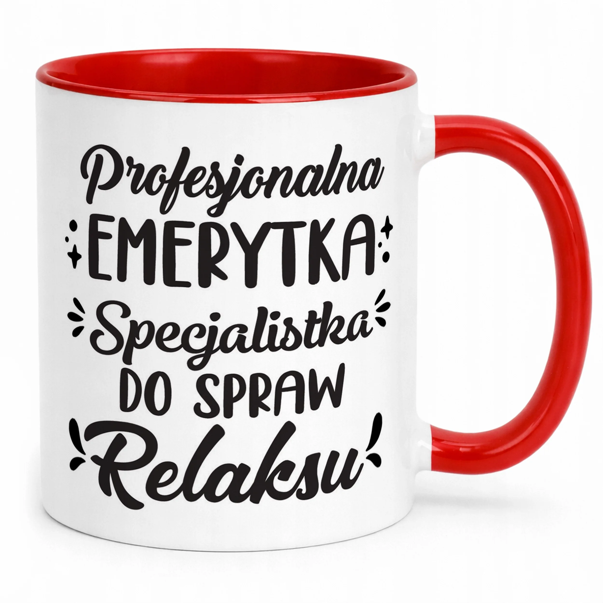 Kubek Czerwony z okazji Emerytury Dla Emerytki Prezent Upominek