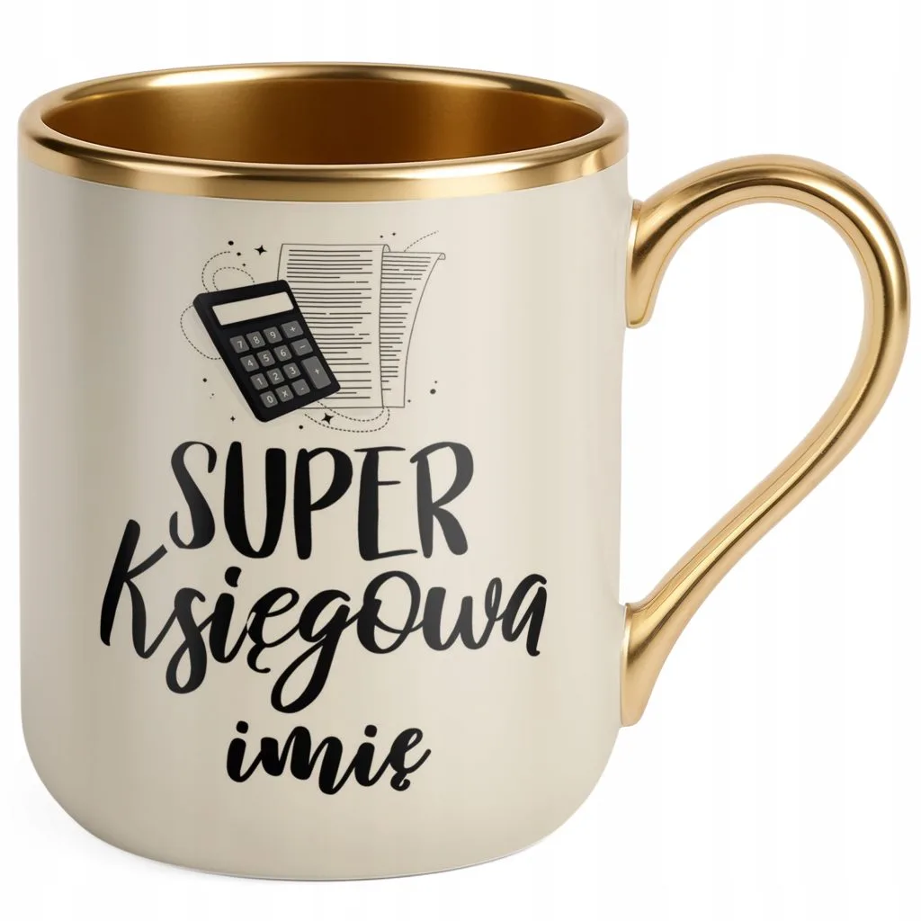 Kubek Premium Złoty Ecru Personalizowany Super Księgowa Dla Księgowej
