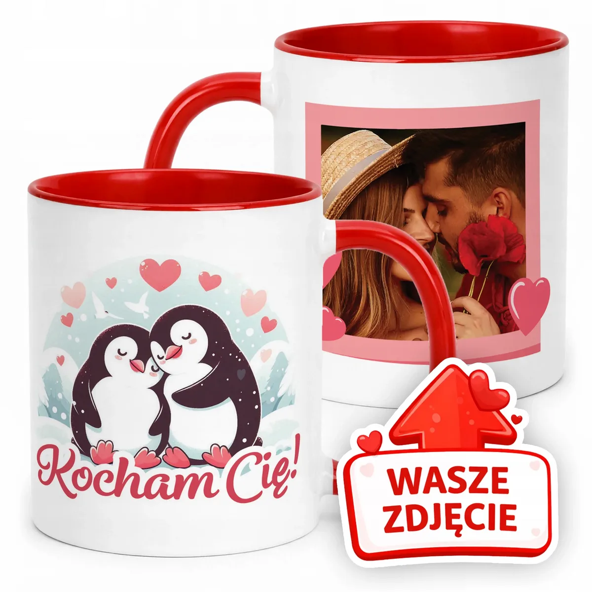 Kubek Czerwony Z Własnym Zdjęciem Serce Walentynki Prezent Upominek