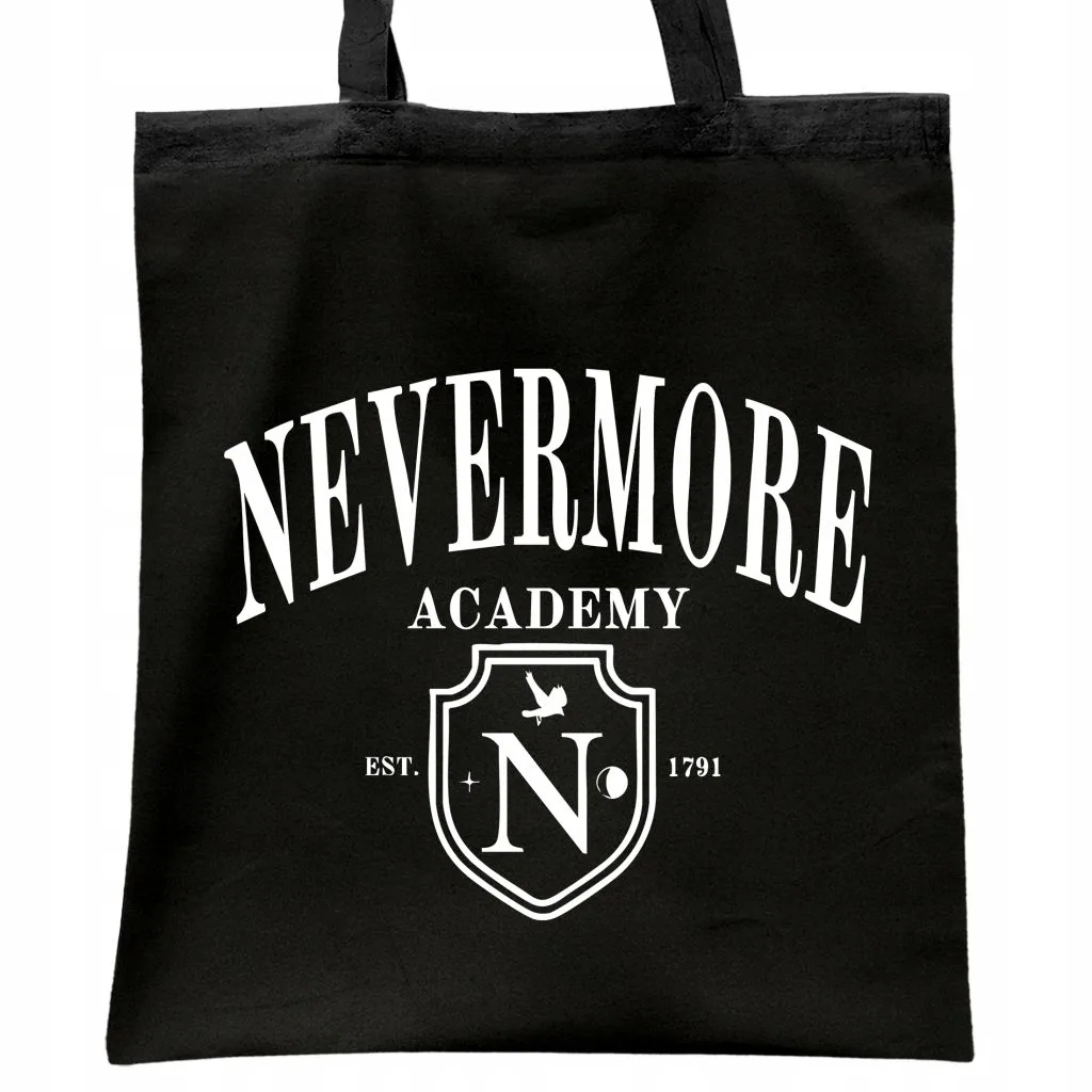 Torba bawełniana czarna na zakupy Nevermore Wednesday Dla Fanów